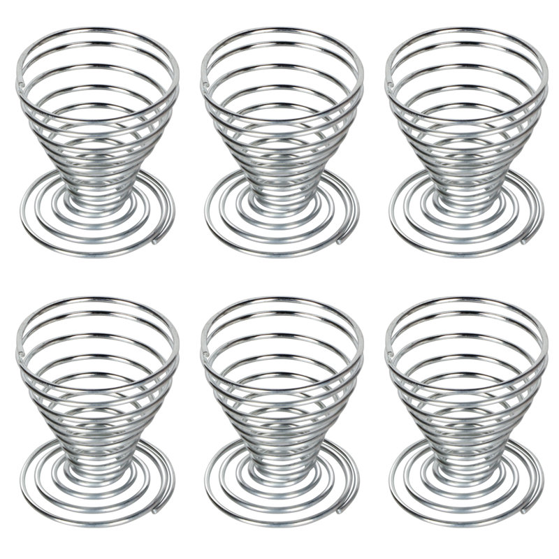 TRIXES 6 Pack – Spiral Egg Cups - Brushed Steel Spiral Spring Design – Breakfast Tableware