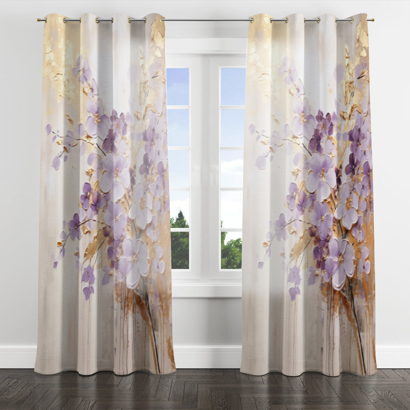 Ayash - Violets Grommet Curtain - Velvet Room Darkening - 1 Panel, 52" W x 63" L, Golden Grommets