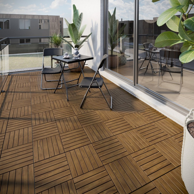 30cm L x 30cm W Solid Wood Interlocking Deck Tile, Walnut