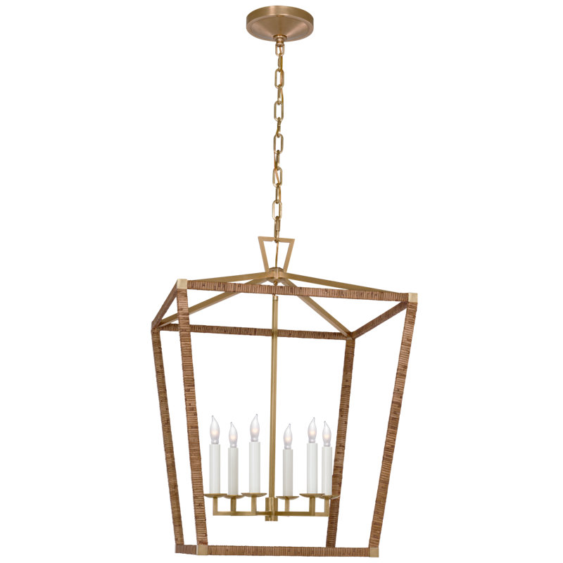 Darlana 6 - Light Chandelier, Antique-Burnished Brass/Natural Rattan, 34.25" H x 24" W x 24" D