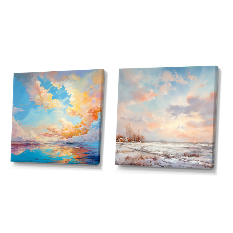 «Turquoise Clouds Charm», ensemble de 2 collages carrés, Toile tendue, H 30 po x l 61 po