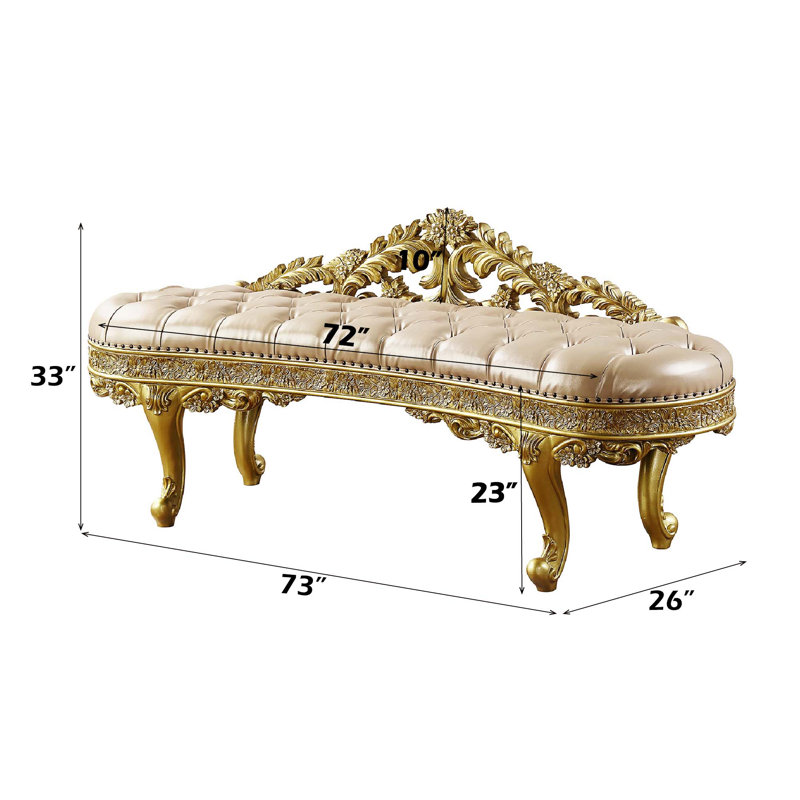 73" Light Gold PU Cabriole Bench with Storage and Metal Legs