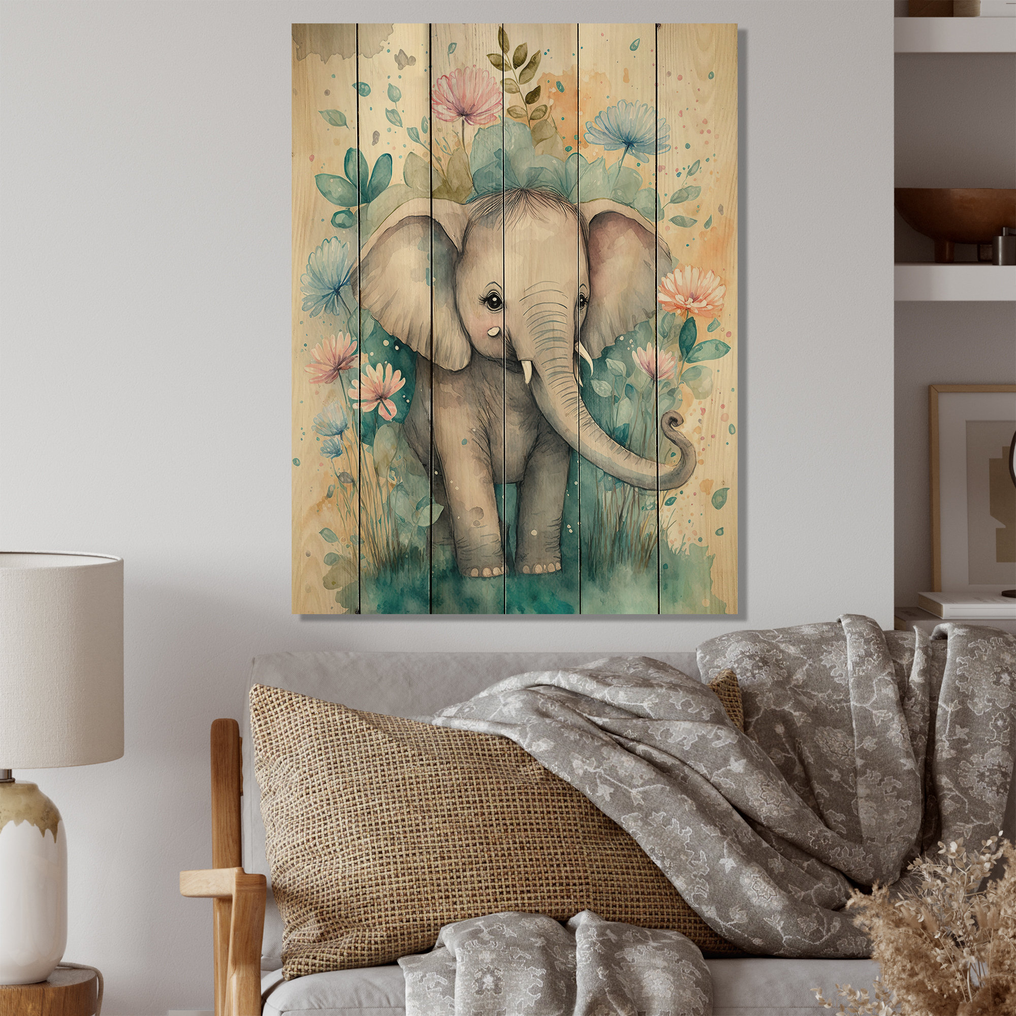 Zoomie Kids Cute Little Baby Elephant In The Flowers I - Animals ...