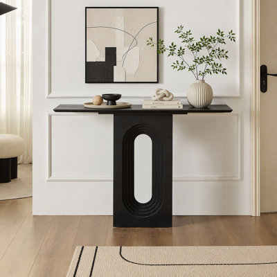 Table d'entrée de 47,24 pouces pour le salon, console étroite avec design bouclé unique, canapé moderne en panneau de fibres à densité moyenne, table d'entrée pour le couloir, entrée, appartement, noir