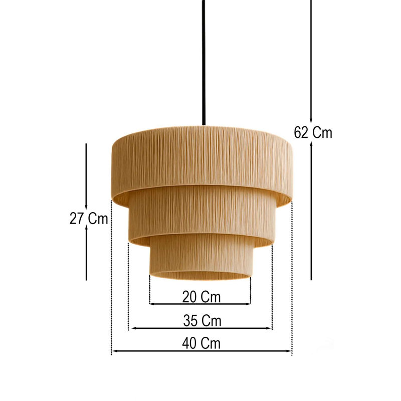 Elegant Adjustable Chandelier with Macrame Cap, Cream Color, 8.3 x 15.7 - 24.4 inches | Durable Plastic Body, Max 40W E27 Socket | Perfect for Living Room, Dining Room, and Entryway Decor, Stylish and Versatile Design
