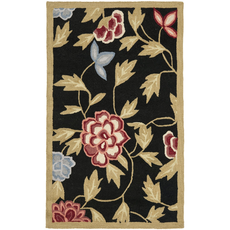 Jonsson Hand Hooked Wool Pile Floral Rug, Rectangle 2'6" x 4'