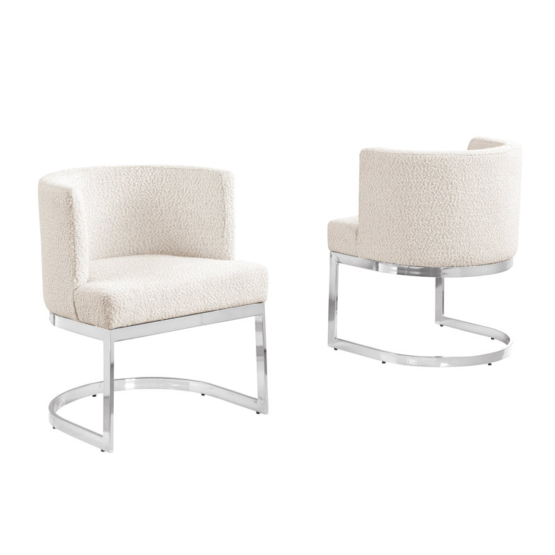Single Side Chair With Sled Base, Cream, Silver