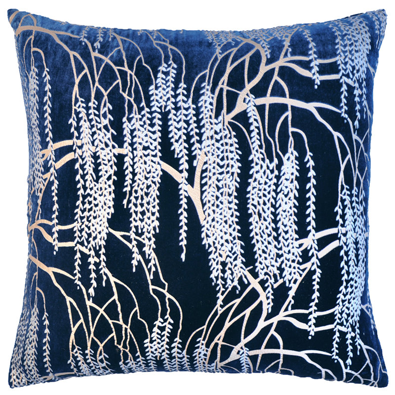 Metallic Square Velvet Pillow Cover & Insert, 18" x 18", Cobalt Black