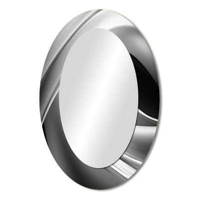 Silver Speed Fractal Wave II - Modern Oval Wall Mirror
