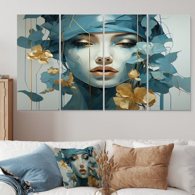 Emerald And Gold Woman Silhouette - Fashion Woman 4 Piece Wall Art