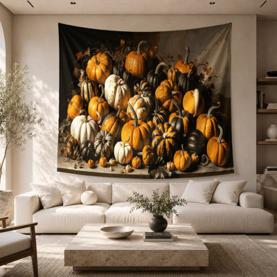 Tapisserie murale de l'Action de grâce avec citrouilles et gourdes