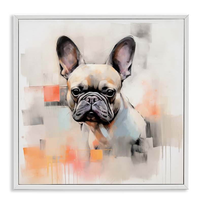 Az-109 - abstrait bouledogue français encadré, H 24 po x l 24 po x P 1,5 po, Cadre blanc