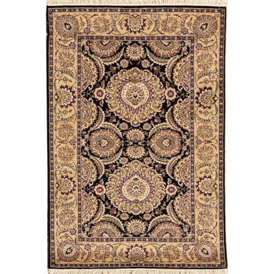 Tapis noir et doré de haute qualité noué à la main