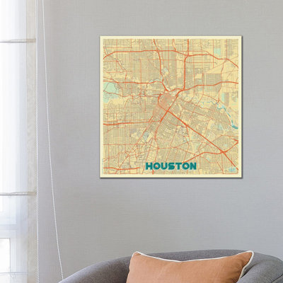 Houston Retro Urban Blueprint Map by Hubert Roguski - Wrapped Canvas Print