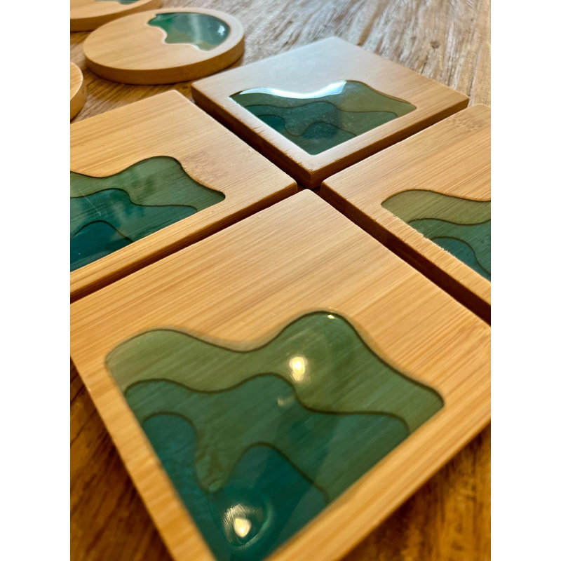 Wood Square 4 Piece Coaster Set