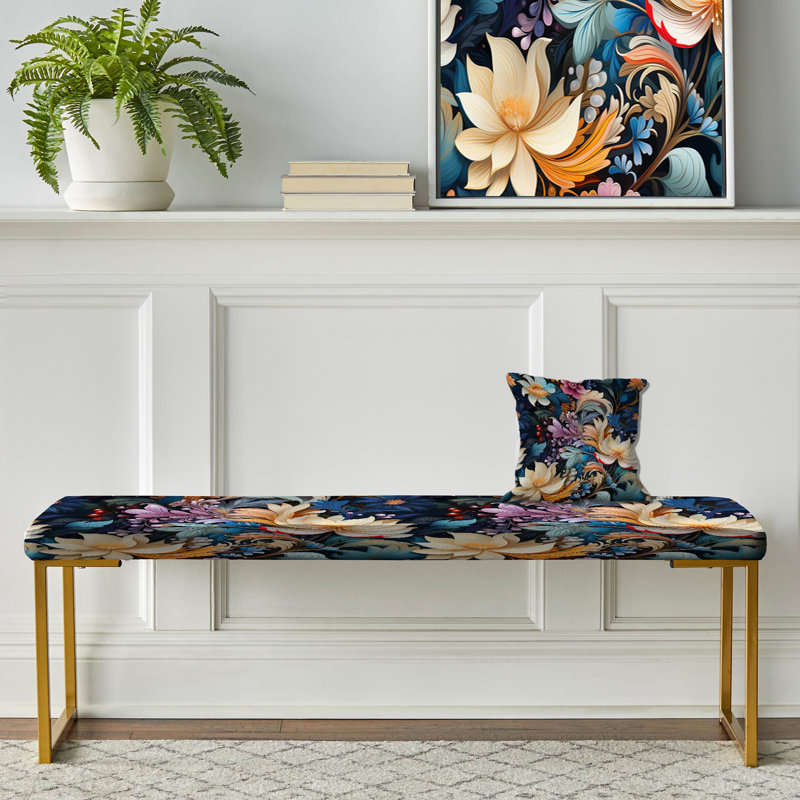 Upholstered Gold Bench, Enchanted Paisley Gard Marble Pattern