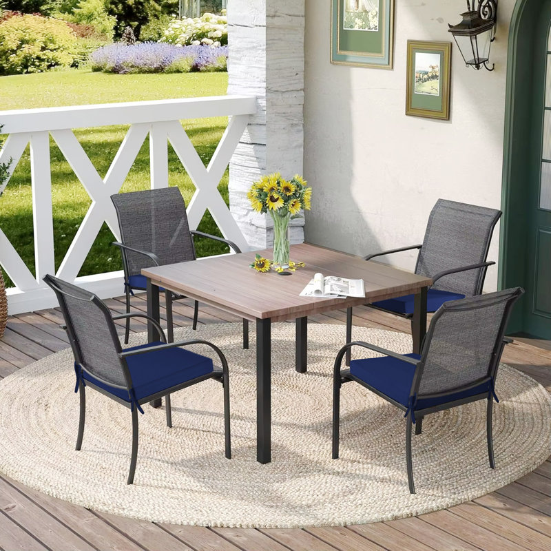 Waterproof Outdoor Patio Chair Cushions (Set Of 4) - 4" Thick Square Seat Pads, Navy Blue