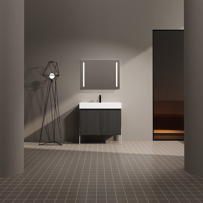 Meuble-lavabo autoportant avec lavabo en résine, 35"