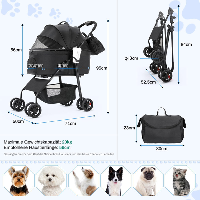 Foldable Pet Stroller, Black