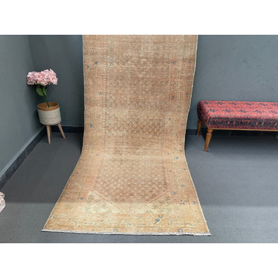 Tapis de couloir beige en laine à motif patchwork traditionnel 3,6 pi 9,6 pi