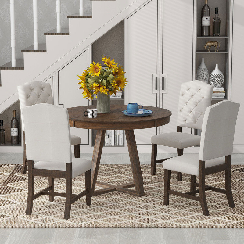 Abbra Round 58'' L Dining Set, Walnut