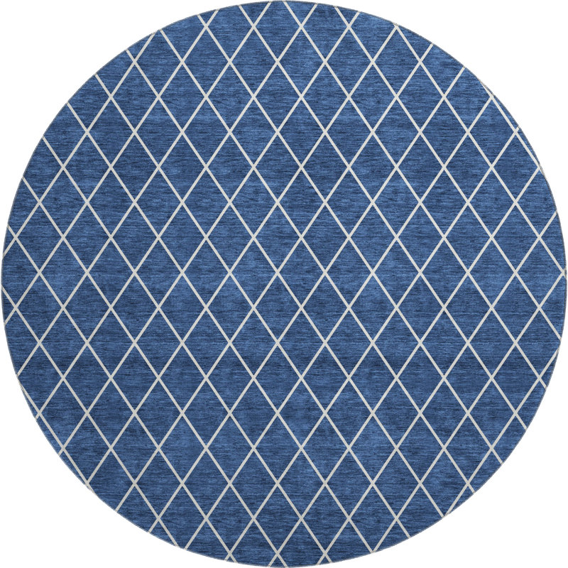 Tapis bleu marine de qualité supérieure lavable à la machine Prisco, Rond 8 pi