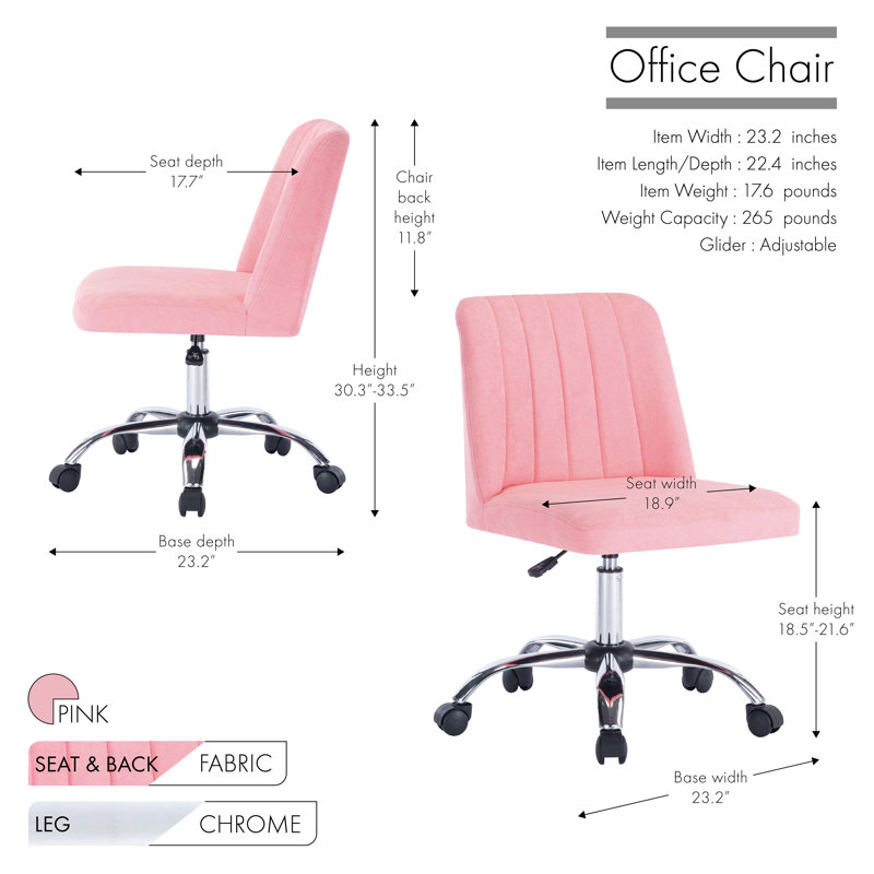 Nisa Fabric Office Chair with Chrome Base, Pink