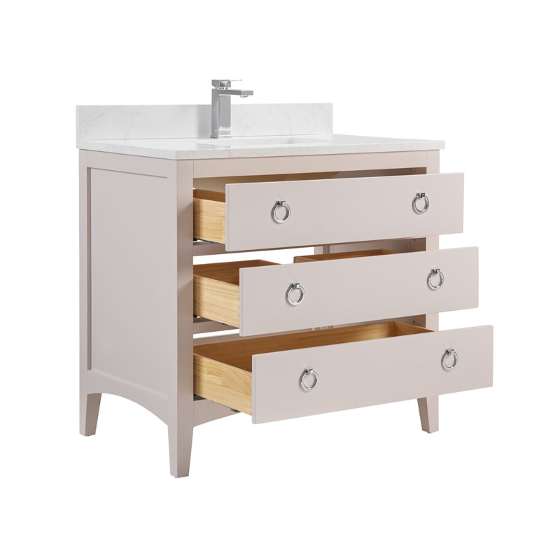 42" Solid Wood Sink Vanity With 1' Top, Polished Chrome, Dreamy White, 36"