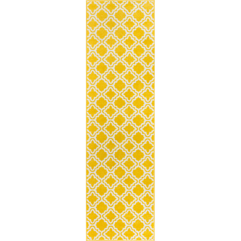 Arbaaz Star Bright Yellow/White Kids Trellis Playroom Rug, Runner 60 x 220cm