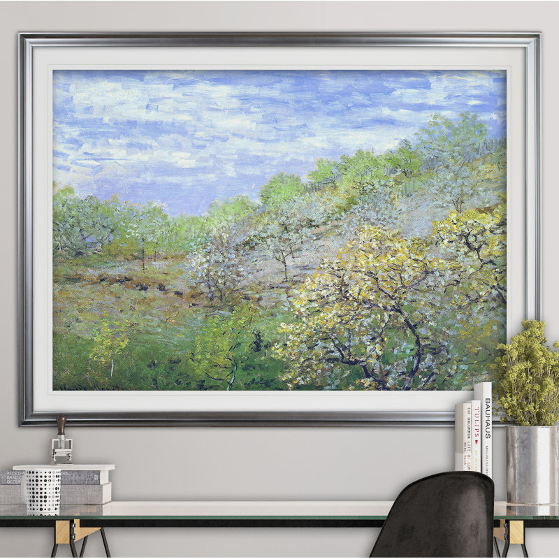 " Apple Trees Blooming ", Silver Framed, 24" H x 32" W x 1.5" D