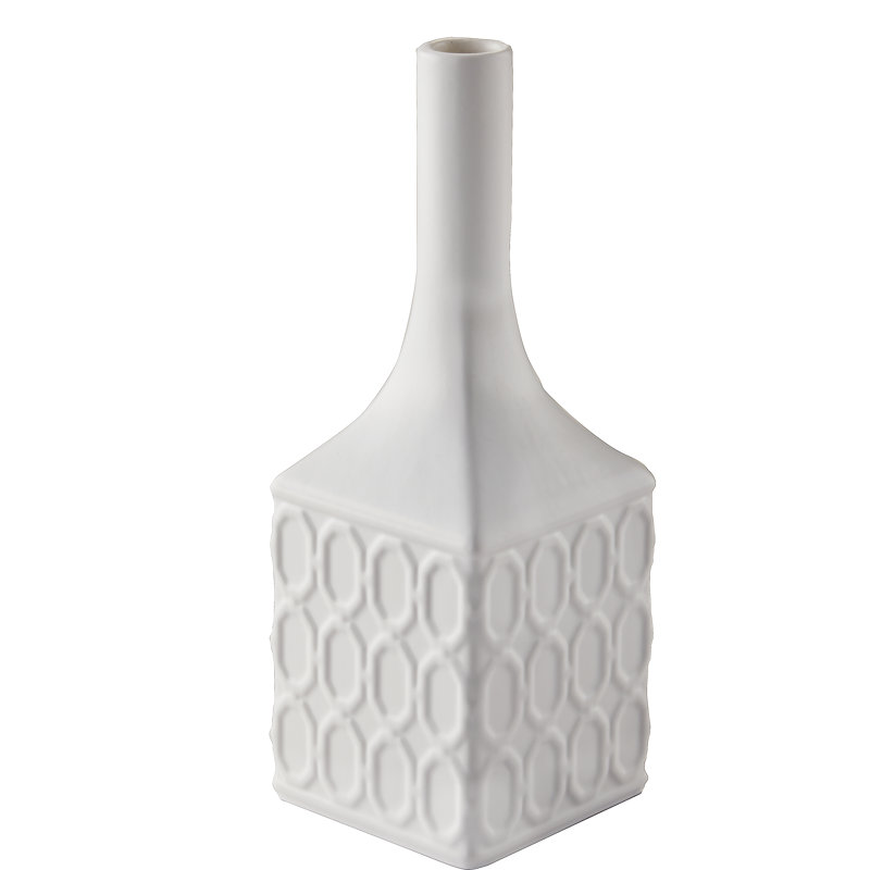 White Ceramic Fluted Square Bud Vase