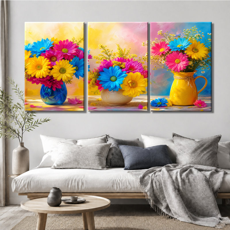 Toile, art mural coloré vif, gerbera et marguerite, 20 * 30 pouces * 3
