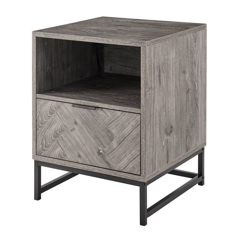 Sled End Table with Built-In Outlets, Dark Grey