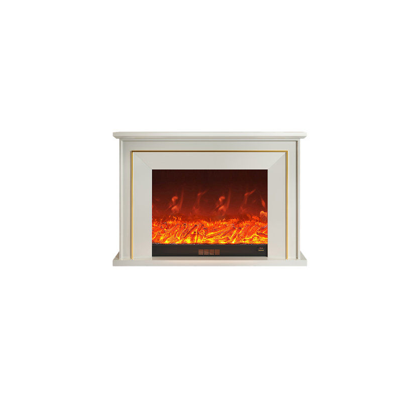 47.24"Retro White Electric Fireplace, White, 39.37" H x 47.24" W x 12.60" D