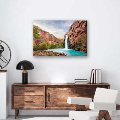 Havasu Falls Print - Grand Canyon Waterfall Wall Art - Turquoise Blue River Canyon Canvas Poster - Arizona Nature Landscape Artwork - Travel Adventure Decor - Scenic Waterfall Wall Hanging - Modern Home Decoration Art Print
