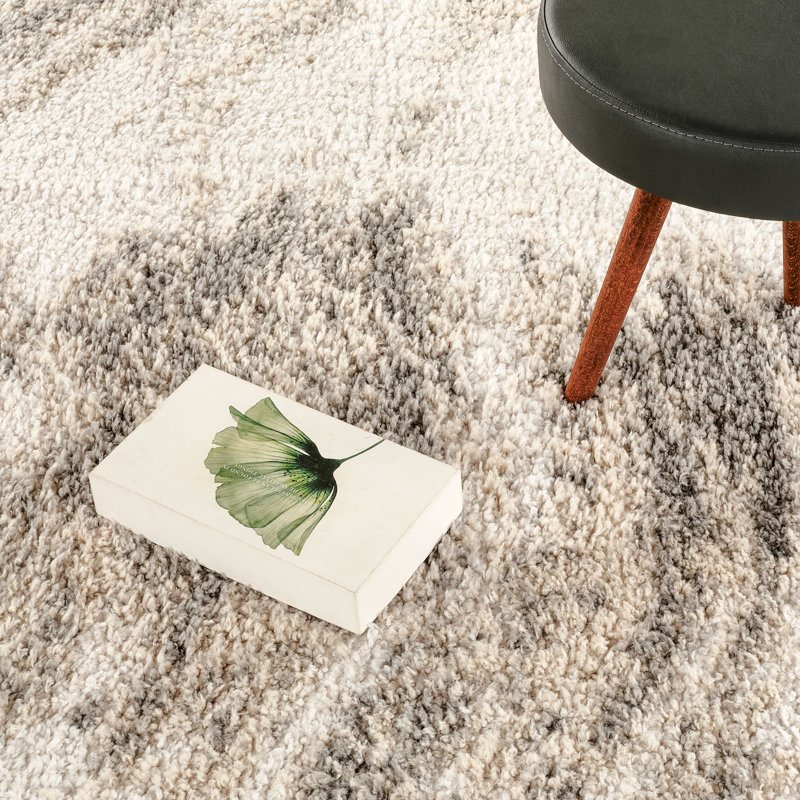 Serene Beige & Gray Abstract Shag Modern Rug, 12'0" x 15'2", Beige/Gray