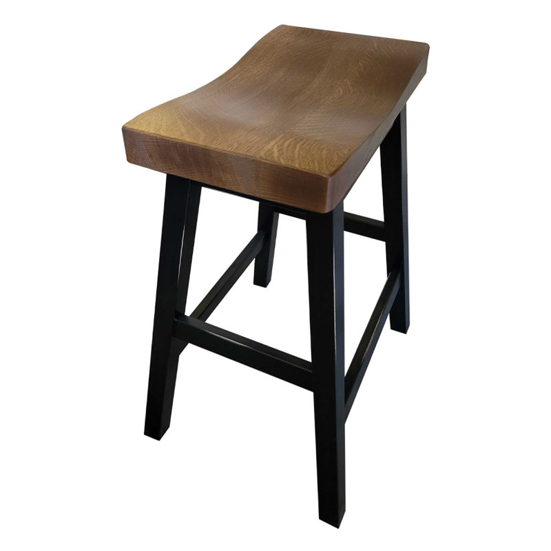 Quartersawn Oak Backless Bar Stool, Counter Height, Quartersawn Oak/Black, Counter Stool (24" Seat Height)