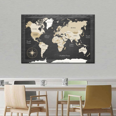 «Dark Grid World Map», reproduction sur toile tendue