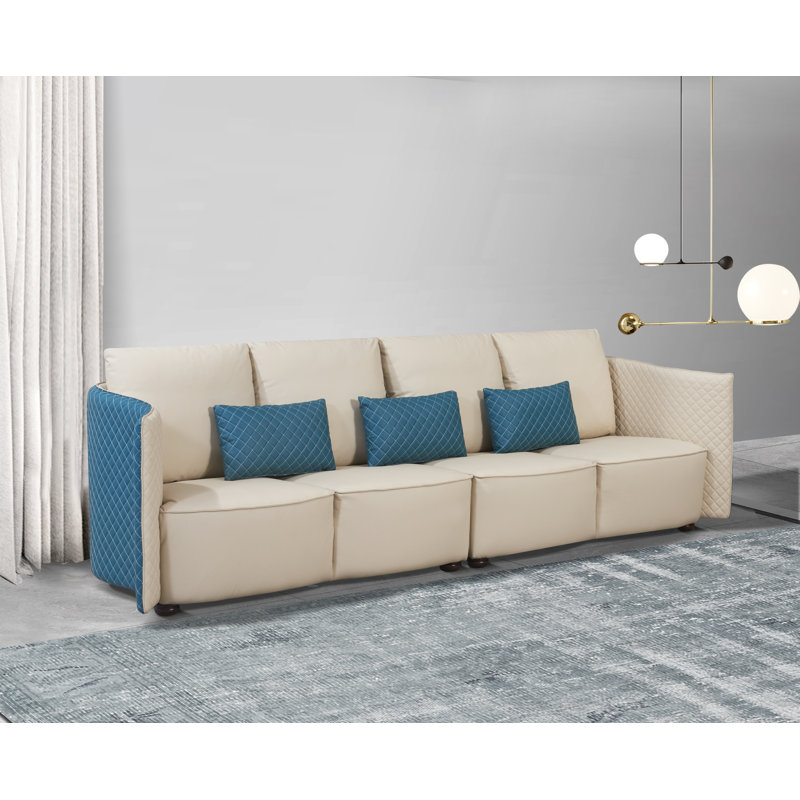 Makassar Sofa, Off White/Blue Genuine Leather