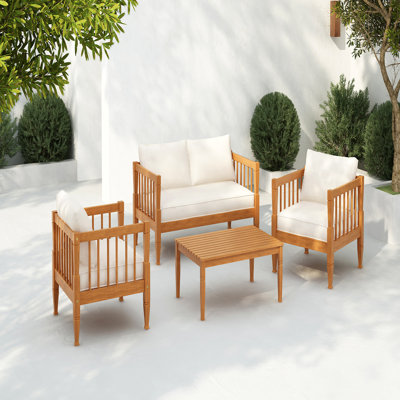Ensemble de meubles de patio 4 pièces, mobilier d'extérieur avec table basse, ensemble de conversation pour patio avec coussins épais pour le balcon de la cour arrière