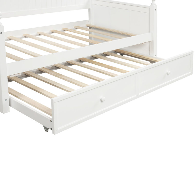 Lit de jour simple en bois avec lit gigogne simple (blanc)