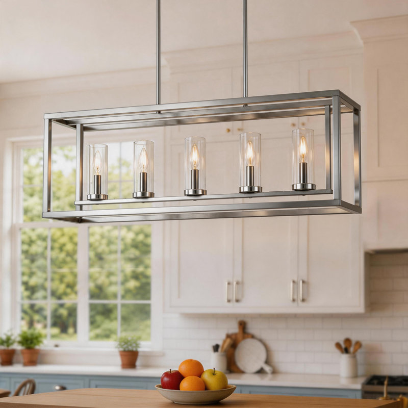 Luminaire suspendu linéaire pour îlot de cuisine à 5 lumières de 42 po (l) 42 po (l) Luminaire linéaire linéaire pour îlot de cuisine à 5 lumières de style campagnard