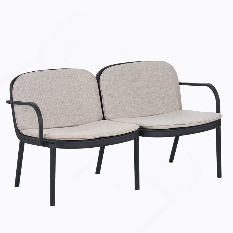 Causeuse d'extérieur en PP, structure noire avec coussin beige, Coussin beige, structure noire