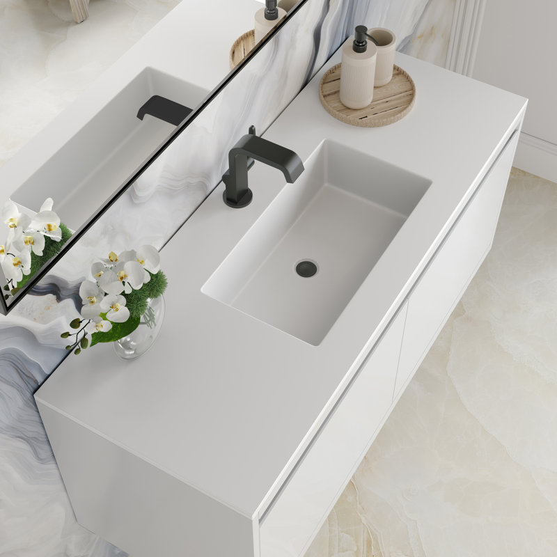 Mantova 47.25'' W Single Vanity, Glossy White, Glossy White/Champagne Brass