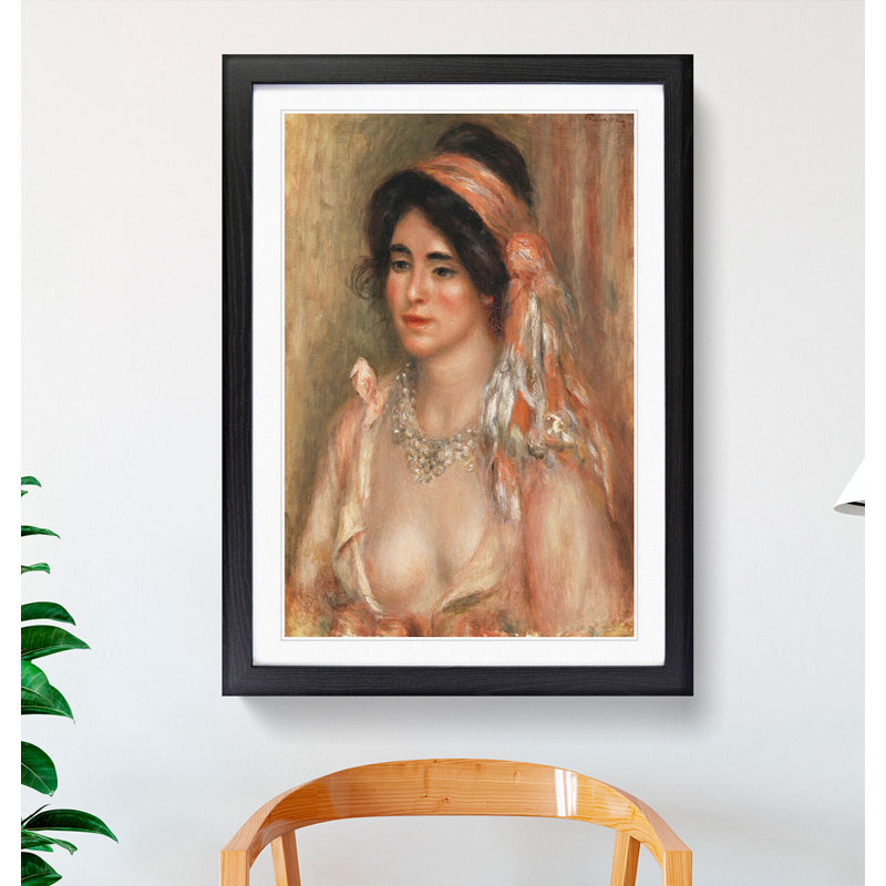 Woman with Black Hair by Pierre-Auguste Renoir - Picture Frame Painting, 36cm H x 27cm W x 2cm D, Black