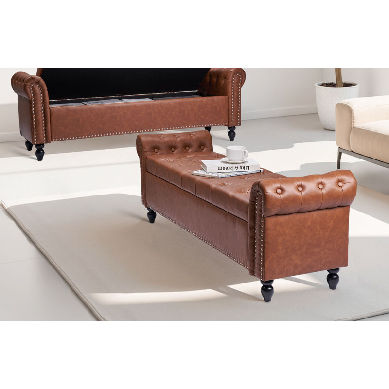Banc avec repose-pieds capitonné et capitonné à boutons , Gris
