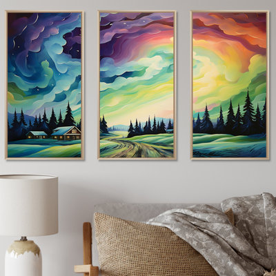 Northern Lights Scenery Minimalism I - Northern Lights Wall Art Print Set