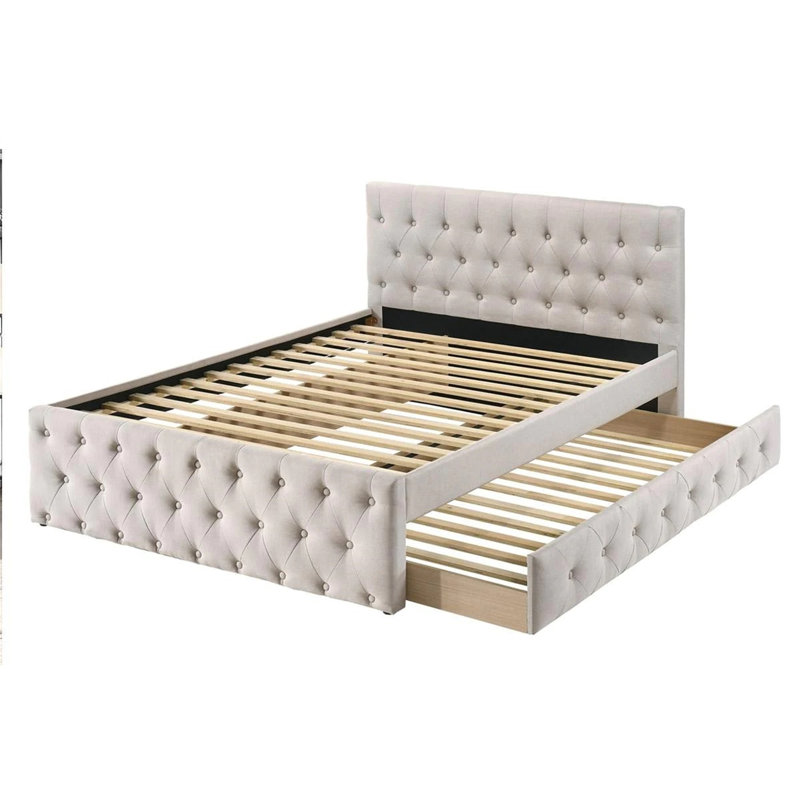 Callaislily Upholstered Platform Bed, Bed Frame With Trundle, Light Brown, Full/Double
