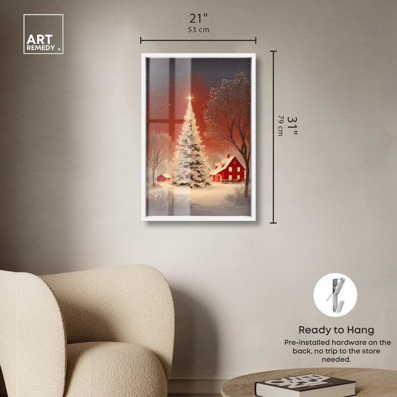 Décoration murale de Noël Winter Art Glow Shadowbox par Art Remedy, cadre noir, 11 x 16, H 31 po x l 21 po, Cadre blanc