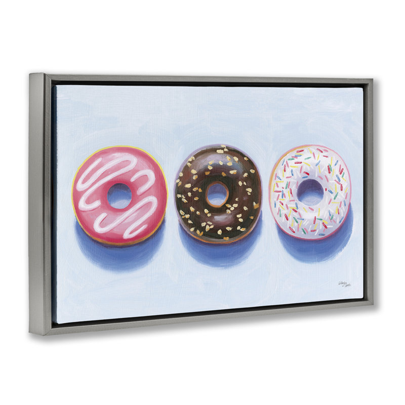 «Three Donuts Trio», toile flottante brune encadrée par Wild Apple, Cadre flottant gris lustré, H 17 po x l 25 po